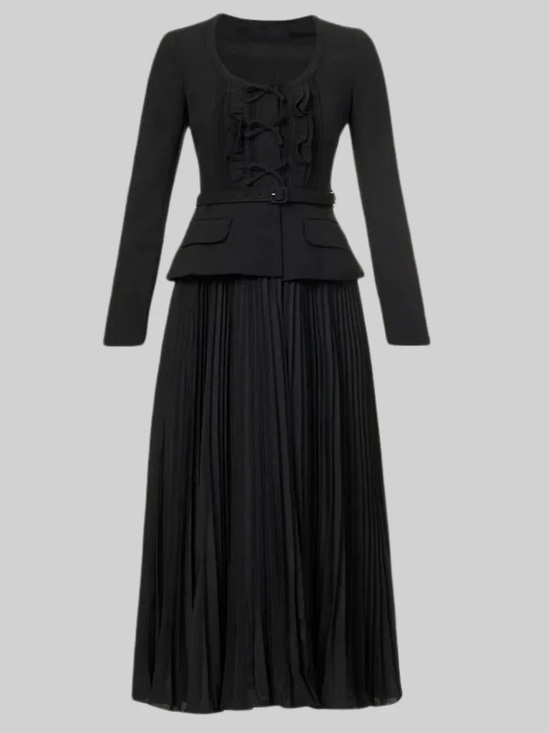 Sierra Darien Dresses & Skirts - NWT SIERRA DARIEN Long Sleeved Dress Fitted Bodice & Maxi Pleated Skirt Black S